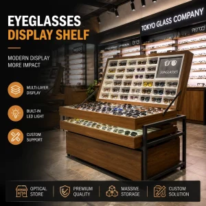 Eyeglasses Shelf Decoration Eyewear Cabinet Optical Shop Wooden Sunglass Display Stand Showcase Mall Kiosk
