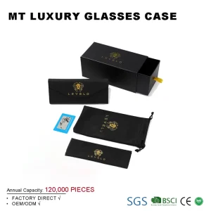 Eyewear Protection Kit PU Hard Shell Case Drawstring Pouch Microfiber Cleaning Cloth and Authenticity Card
