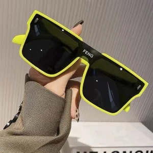 FENG Super Cool Lightweight Comfortable Full Rim Fashion Square Sunglasses Unisex European American Windproof Transparent Black