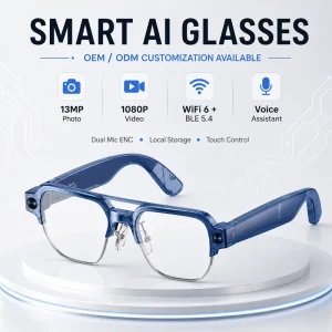 Factory Custom AI Smart Eyewear with Hidden 13MP Camera Photo Video Capture TR90 Frame and Private Label Package