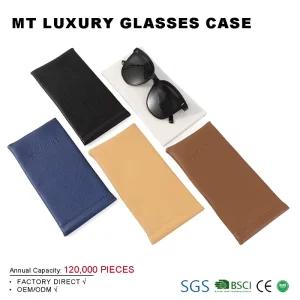 Factory Custom Logo Rectangle Pop-Up Glasses Pouch Stretchy Sunglasses Bag with Automatic PU Leather Closure