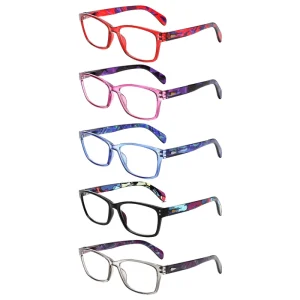 Factory Custom Square Anti Blue Light Reading Glasses for Women with Colorful Print and Clear Lenses