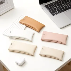 Factory Customized Slim PU Leather Sunglasses Pouch with Snap Button Closure Portable Soft Glasses Pouch