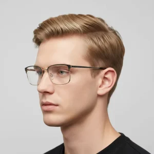 Factory Direct Metal Eyeglasses with Print Pattern for Men Diamond Face Shape Full-Rim Frame