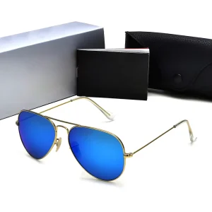 Factory High Quality 3025 Men’s Metal Frame Sunglasses 3025 Mirror Blue Women’s UV400 Double Bridge Sunglasses