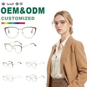 Factory Price Metal Optical Eyeglasses Frames Cat Eye Fashion Retro Anti Blue Light Optical Frame Women Eyeglasses