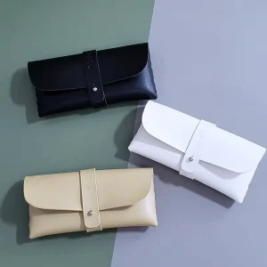 Factory Stock Custom Logo Rectangle Sunglasses Case Snap Button Flip Soft Pu Leather Myopia Glasses Storage Bag