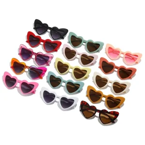 Factory Supply Children’s Heart-Shaped Cartoon Sunglasses with Decorative Frames for Kids