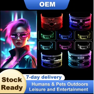 Fancy LED Visor Luminous Cyberpunk Futuristic Cosplay Glasses Acrylic Customizable Colorful Lighting Music Festival Cheering