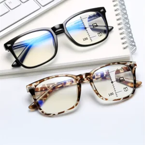 Far And Near Progressive Bifocal Reading Glasses Anti Blue Light Square Reading Driving Lens Strength 200 250