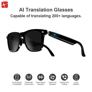 Fashion AI Smart Glasses IPX5 Waterproof for Noise Cancellation Audio Eyewear 150+ Languages Real time Translation Remote