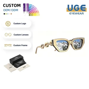 Fashion Cat Eye Oversized Metal UV400 Sunglasses Stylish Trendy Design Unique Chain Temple Sunglasses for Women Summer Outdoor