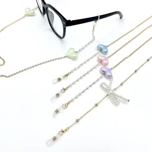 Fashion Eyewear Accessories Heart shaped Beaded Bow Sunglasses Rope Necklace Glasses Chain