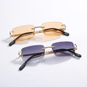 Fashion Luxury Custom Good Price Candy Color Sunglasses Rimless Metal Small Square Street Style Sunglasses