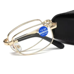 Fashion Men Women Foldable Reading Glasses Presbyopia Eyeglasses Metal Folding Reading Glasses with Case