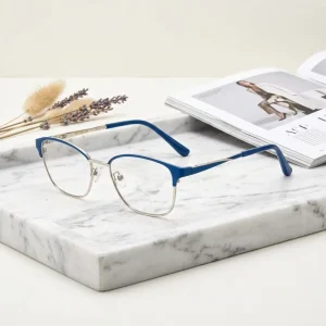 Fashion Metal Frame Cat Eye Reading Optical Glasses For Unisex Anti Blue Light Glasses Ultralight Optical Eyeglasses