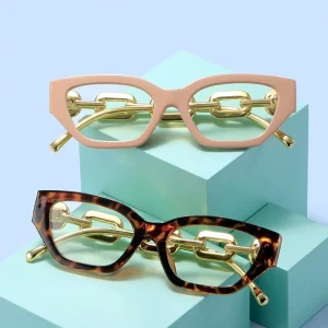 Fashion Optical Glasses for Frames Vintage Gold Metal Chain Temple High Quality Oversized Women’s Eyeglasses Frames