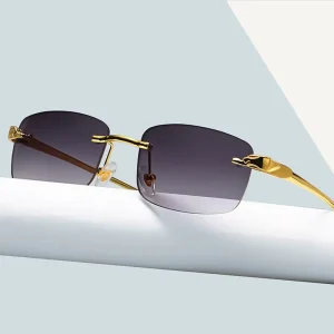 Fashion Retro Leopard Print Frameless Square Sunglasses Metal Luxury Travel Sunglasses Men Women Unisex UV400 Sun Glasses