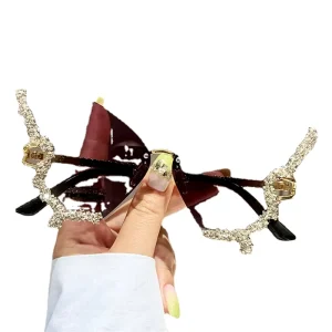Fashion Sparkling Rhinestone Rimless glasses Y2K Women Luxury Brand Vintage Glasses Ladies Eyewear gafas de sol