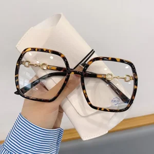 Fashion Trend Oversize Square Eye Protection Optical Eyeglasses Frames Leopard Print Women Anti Blue Light Optical Glasses