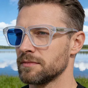 Fashion Trendy Designer Custom Logo Square Photochromic PC Lenses UV400 Blue Light Blocking Sunglasses for Men