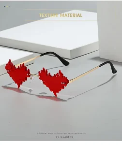 Fashion Trendy Heart Frame UV400 Luxury Sunglasses Customized Logo Metal Rimless Lens Sun Sunglasses