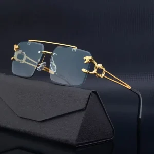 Fashion Vintage Leopard Head Double Bridge Stylish Rimless Sunglasses UV400 Protection Women Sun Glasses