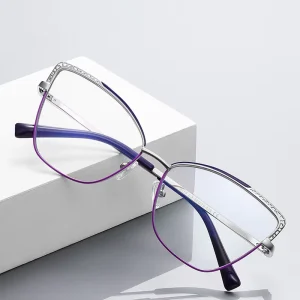 Fashion Women’s Cat-Eye Metal Eyeglass Frames Anti-Blue-Light Optical Glasses