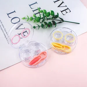 Fashion Women’s Colored Contact Lens Storage Case with Plastic Tweezers and Sucker