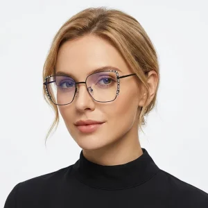 Fashionable Photochromic Blue Light Blocking Women’s Glasses Trendy Metal Frames Full Rim PC Lenses New European American
