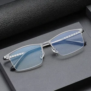 Flexible Titanium Rectangle Semi Rimless Half Frame Prescription Optical Eyeglasses Spectacle Eyewear Glasses Frames for Men