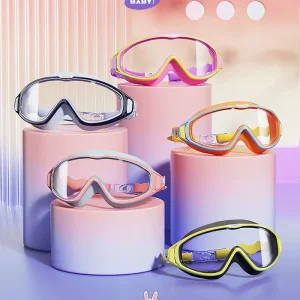 Fog-Free Waterproof Kids Swimming Goggles with Integrated Buckle and Panoramic PC Lenses