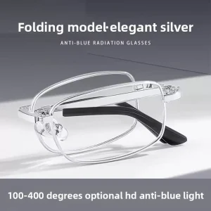 Foldable Blue Light Blocking Reading Glasses with Transparent Lenses and 1x 2x 3x Magnification
