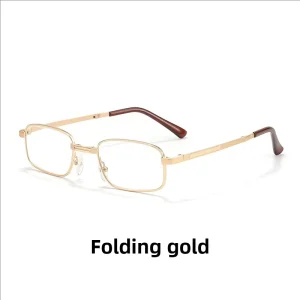 Foldable Crystal Reading Glasses with Silver and Gold Square Frame, Model 801