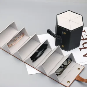Foldable PU Leather 6-Slot Eyeglass & Sunglasses Organizer Storage Case with Custom Logo and Personalized Color Options