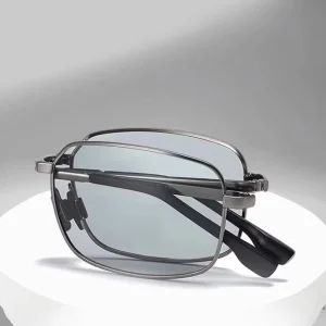 Folding Square Rectangle Metal Photochromic Sunglasses Driving Polarized Shases Color Changing Sun Glasses for Men Women’s