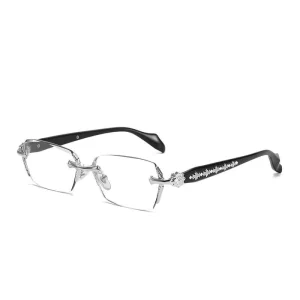Frameless Business Reading Glasses Diamond-Cut Edges Photochromic Blue-Light Protection Lenses