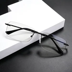 Frameless Color-Changing Reading Glasses with Blue Light Blocking Lenses for Middle-Aged and Elderly Users