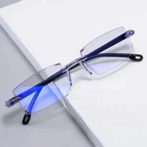 Frameless Diamond Cut Anti Blue Light Universal Presbyopia Glasses Rimless Bifocal Reading Glasses for Men Women