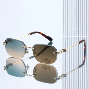 Frameless Leopard-Head Sunglasses Photochromic UV400 Protection Clear Transition Lenses Unisex for Driving and Travel