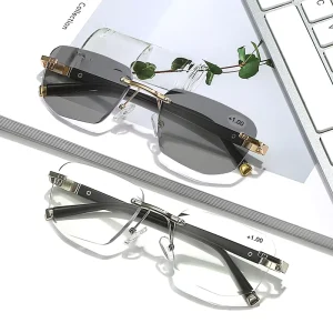 Frameless Multifocal Color-Changing Reading Glasses Metal Frame Near and Far Dual-Use