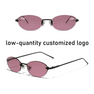 Frameless Oval Wrap Metal UV400 Sunglasses Women Men