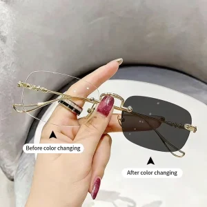 Frameless Photochromic Glasses Anti Blue Light Optical Eyewear for Men and Women UV400 Eye Protection