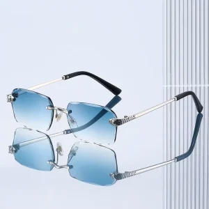 Frameless Polygonal Sunglasses UV400 Vintage Leopard-Head Street-Style Glasses