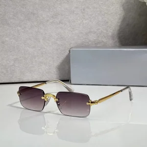 Frameless Square Sunglasses UV400 Gradient Lens Metal Rimless Eyewear for Men
