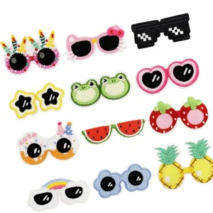 Fruit and Animal Sunglasses Embroidery Patch with Pink Heart Applique for Kids Clothing and Bags