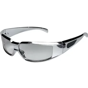Future themed sci fi silver colored sunglasses with UV400 UV protection and circular design cyberpunk trendy eyewear