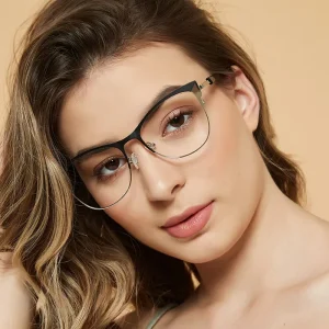 Glitter pink Women Cat Eye Optical Eyeglasses Frames Metal Eyewear Delicate Blue Light Blocking Glasses Computer