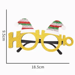 Gold Long-Frame Santa Hat Eyeglasses Glitter Christmas Costume Glasses