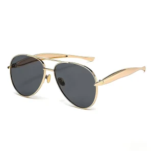 Gold Metal Pilot Sunglasses UV400 HD Gray Lens